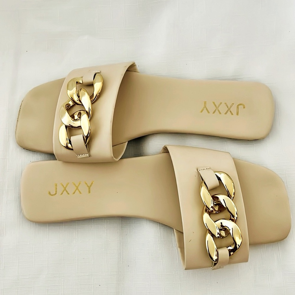 JXXY~Cream Slides with Gold Chain - Picture 8 of 8